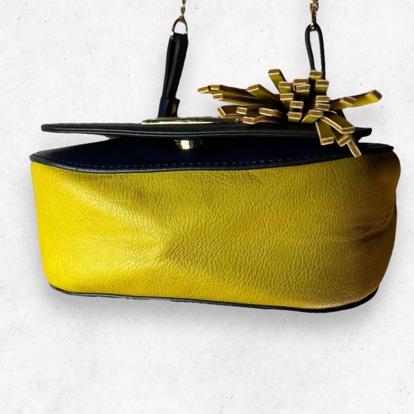 Kate Landry Navy Blue Mustard Yellow Faux Leather Magnetic Crossbody Bag‎ Purse - Picture 10 of 14